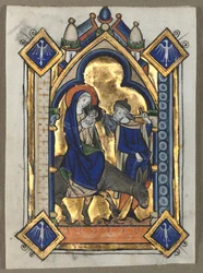 Folha retirada de um Saltério: Fuga para o Egito, c. 1260