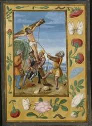 Folha de um Livro de Horas: O Levantamento da Cruz, c. 1510-1520.