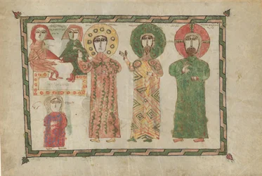Folha de um livro do evangelho com quatro evangelistas permanentes, armênio, 1290-1330.