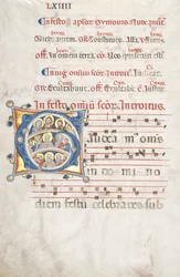 Folha de um Gradual: G inicial com Cristo, a Virgem e os apóstolos, c. 1300