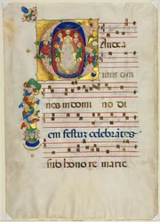 Folha de um gradual com inicial historiada G: Maria como rainha do céu, c. 1425-1450.
