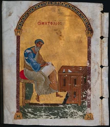 Folha de um lecionário com São Mateus, 1057-1063.