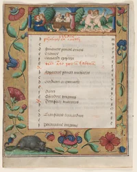 Folha de um Saltério e Livro de Orações: Página de Calendário com Trabalhos verso, c. 1524
