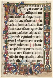Folha de um Saltério com Fronteira Completa com Anunciação de Medalhões, SS. Jerome, Clare ..., 1475.