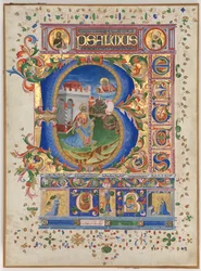 Folha de um Saltério com Inicial Histórica B: Rei Davi, c. 1450