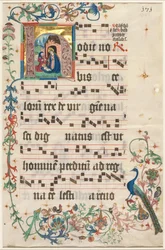 Folha de um Antifonário: H inicial com a Natividade reto, c. 1480