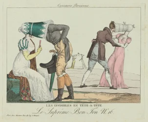 The One-on-One Invisibles One-on-one com Poke Bonnets, c. 1805.