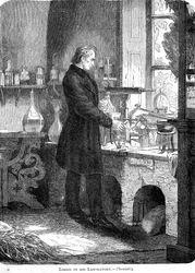 Liebig em His Laboratory-Chemistry, meados do século XIX c1885
