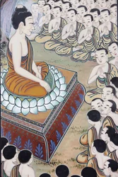 Vida de Buda O Buda ganhou muitos seguidoresEm uma ocasião, 1250 monges se reuniram espontaneamente para ouvir seus ensinamentos (Este dia é comemorado como um feriado nos países budistas), Seul, Coree du Sud