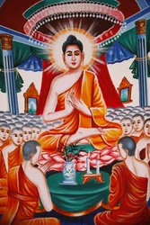 Vida do Buda Instruindo a assembléia arahants, Siem Reap, Camboja