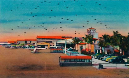 Campo de Lindbergh e edifício da administração. San Diego, Califórnia, c1941