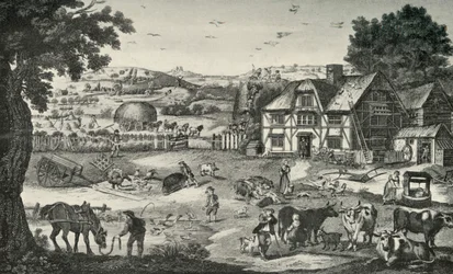 Atividade animada em uma fazenda do século XVIII, 1938