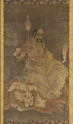 Lohan, sentado sobre um leão, dinastia Ming, 1368-1644.