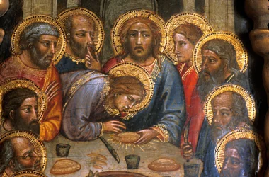 Loire Atlantique N* 090 - Nantes/Musee des Beaux Arts - "La Cene" (detalhe) por Mariotto di Nardo (d. 1424) - Primitivo italiano do século XIV