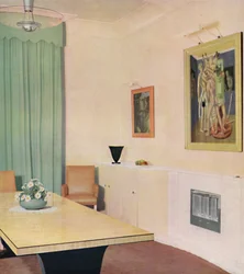 Sala de jantar em Londres com pintura de Chirico, 1938