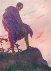 Olhando para o riacho, ele ficou um pouco fundo, pensando, c1912 1912