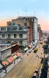 Olhando para o norte, ao longo da Third Street, Portland, Oregon, EUA, c1900s