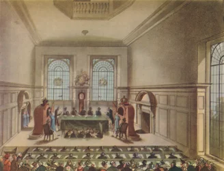 Desenho da loteria no Coopers Hall, 1809, 1948.