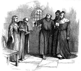 Lucrezia Castellani perante os Inquisidores após o serviço Waldenses proibido, c1476 do século XIX
