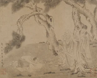 Luohan, atendente e adorador sob pinheiros, dinastia Yuan ou Ming, 1279-1644.