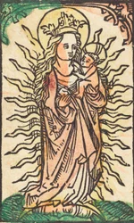 Madonna e criança em uma glória de pé em uma lua crescente, 14701480.