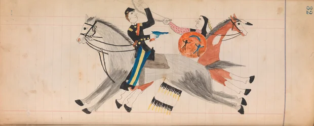 Maffet Ledger: índio e soldado a cavalo, ca. 1874-81.