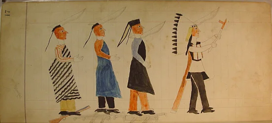Maffet Ledger: Três índios seguindo um chefe, ca. 1874-81.