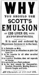 Anúncio de revista da Emulsão Scotts de óleo de fígado de bacalhau, 1890
