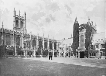 Magdalen College-Claustro e Bell e Founders Towers, c1896