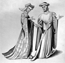 Vestido masculino e feminino, do século XIV ao início do século XV, 1910