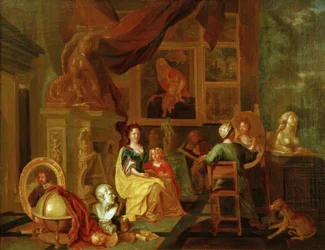 Pintor com a família em seu estúdio