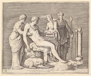 Homem frequentado por três mulheres, publicado ca. 1599-1622.