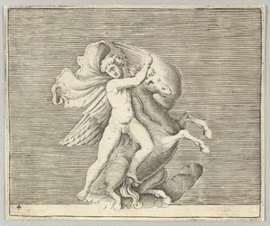 Homem lutando com cavalo alado, publicado ca. 1599-1622.