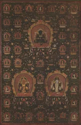 Mandal de Vajradhara, Manjushree e Shadakshari-Lokeshwar, datado de 1479.