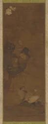 Patos mandarim, pedras e uma planta com flores, 1368-1644.