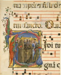 Iluminação Manuscrito com Todos os Santos em um V inicial, de um antifonário, italiano, 1450-60.