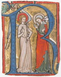 Iluminação do manuscrito com a Anunciação em um R Inicial, de um Gradual, ca. 1300