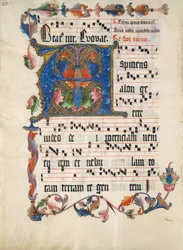 Folha Manuscrito com inicial A, de um antifonário, alemão, ca. 1425-50.