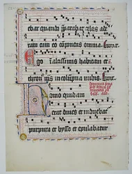 Folha manuscrita com inicial H, de um antifonário, alemão, segundo quartel do século XV.