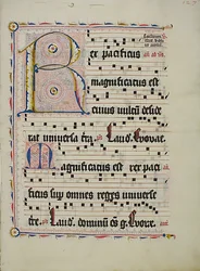 Folha Manuscrito com R inicial, de um antifonário, alemão, segundo quartel do século XV.