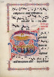 Folha Manuscrito com inicial S, de um Gradual, alemão, do segundo quartel do século XV.