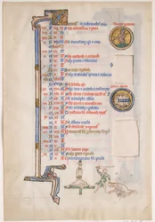 Folha do manuscrito com calendário de junho, de um Saltério Real, século XIII.