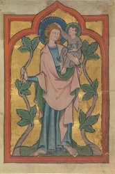 Folha Manuscrito com São Cristóvão Portador de Cristo, início do século XIV.