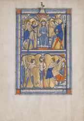 Folha do Manuscrito com a Escarnação e Flagelação de Cristo, de um Saltério Real, séc. XIII.