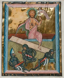 Folha de Manuscrito com a Ressurreição, de um Saltério, de meados do século XIII.
