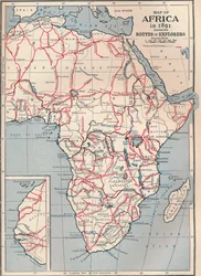 Mapa da África em 1891, mostrando rotas de exploradores, 1906