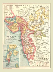 Mapa de Bombaim, Berar e parte da Índia Central, 1902.