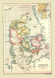 Mapa da Dinamarca, 1902.