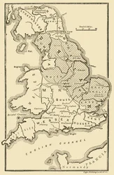 Mapa de Inglaterra com os reinos anglo-saxões e os distritos dinamarqueses, cerca do século IX, 189