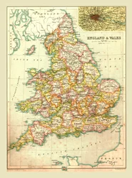 Mapa da Inglaterra e País de Gales, 1902.